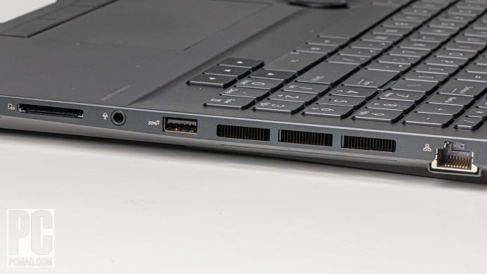 A close-up of the ports on the Asus ProArt Studiobook 16 OLED (H5600) creator laptop