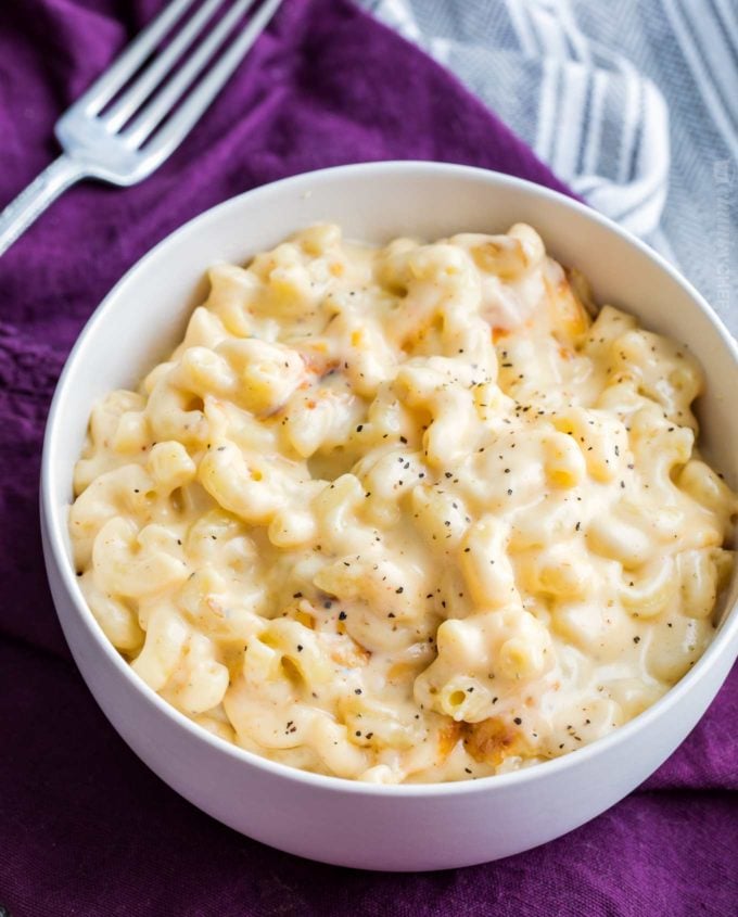 Bowl of creamy baked mac and cheese