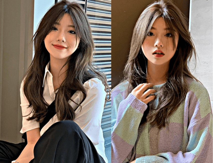 Tóc dài mái bay cũng là kiểu phổ biến được nhiều bạn nữ mặt tròn yêu thích