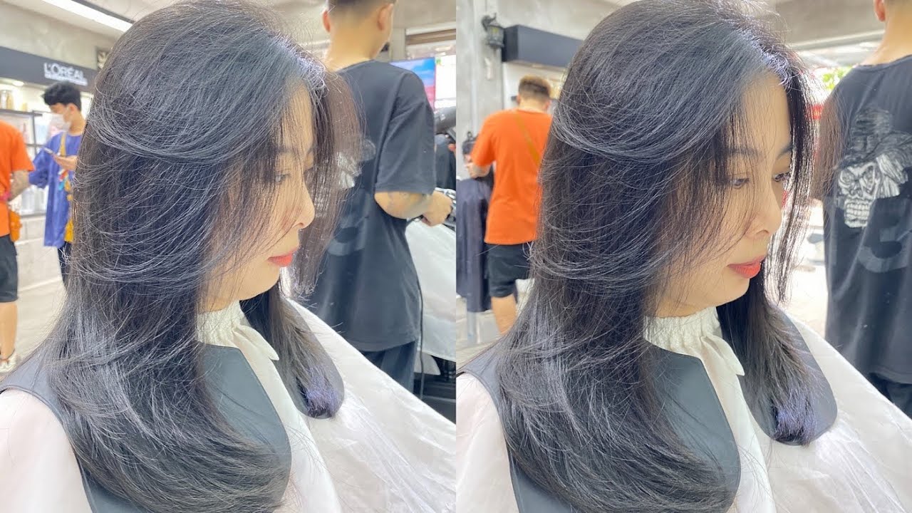 Kiểu tóc layer nữ mặt tròn trán ngắn