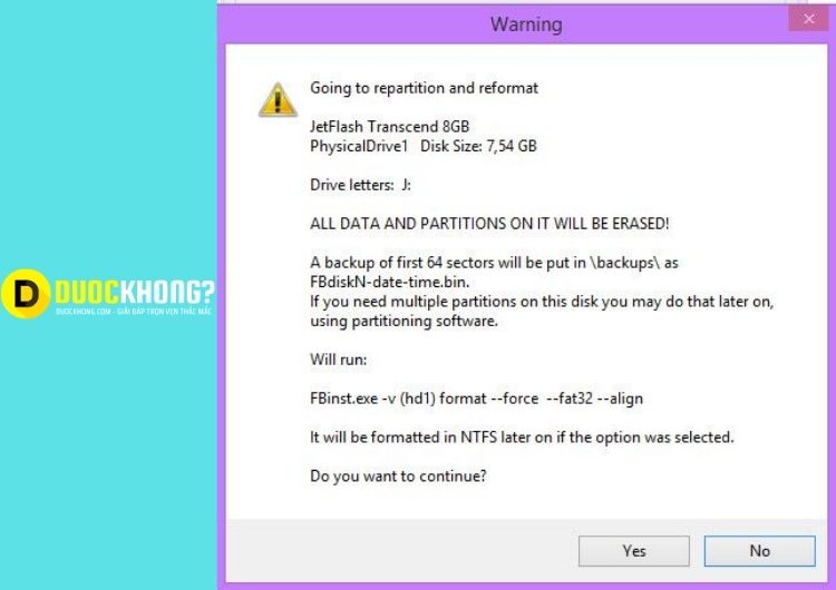 Tiếp tục chọn YES