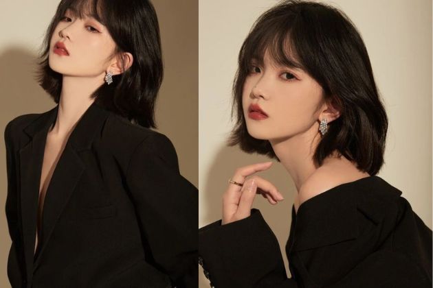 Kiểu tóc layer nữ mặt tròn có mái tóc dài